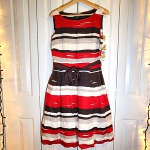 STYLE & CO 100% linen Multicolor Stripe Fit and Flare Dress in Size 14